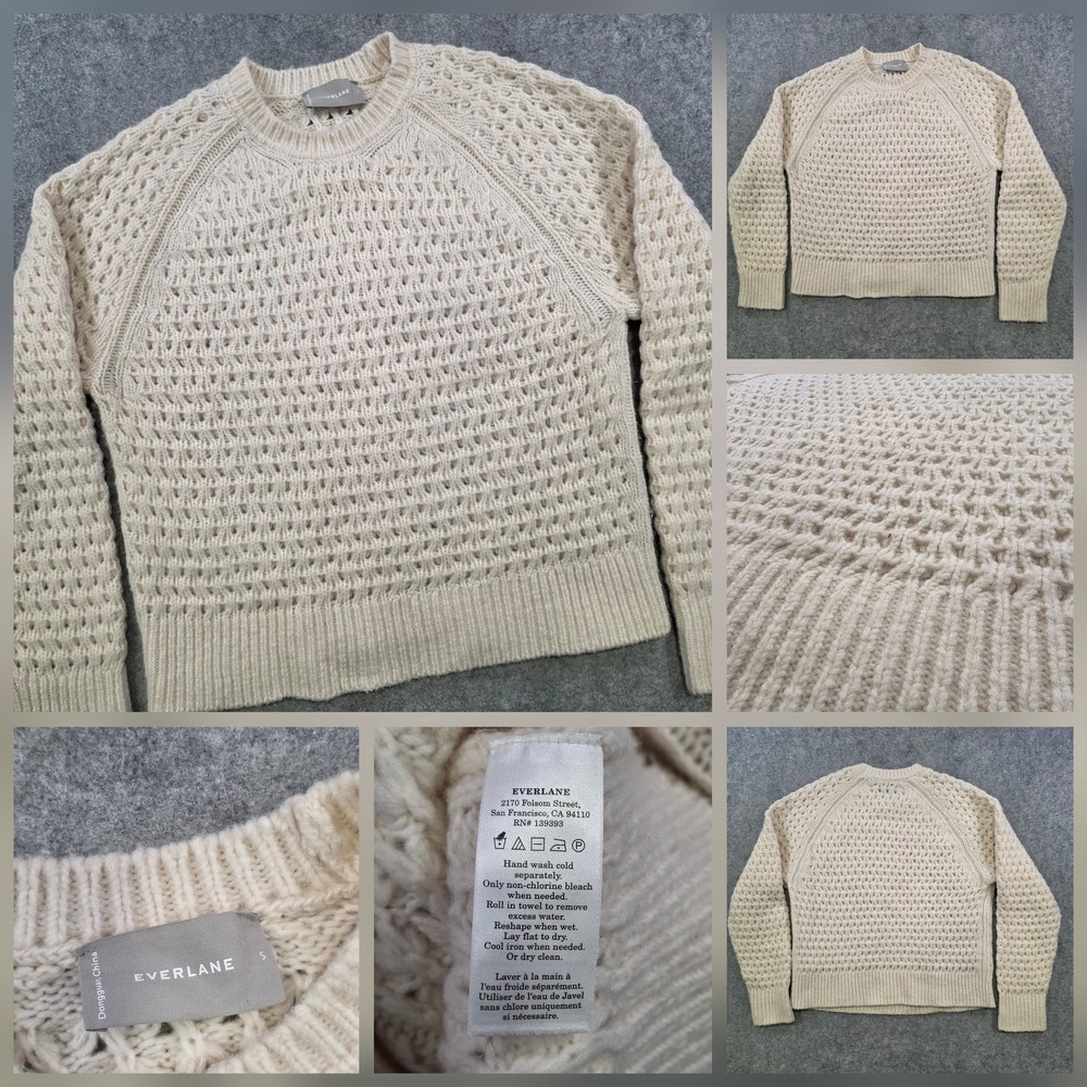 Everlane Sweater Womens Small White Merino Wool Alpaca Waffle Knit Pullover